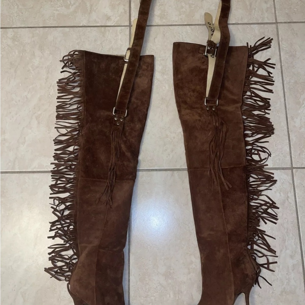 Dolce & Gabbana Sexy Suede Brown Fringe Leather Boots & Belt woman’s D&G heels - Picture 12 of 16
